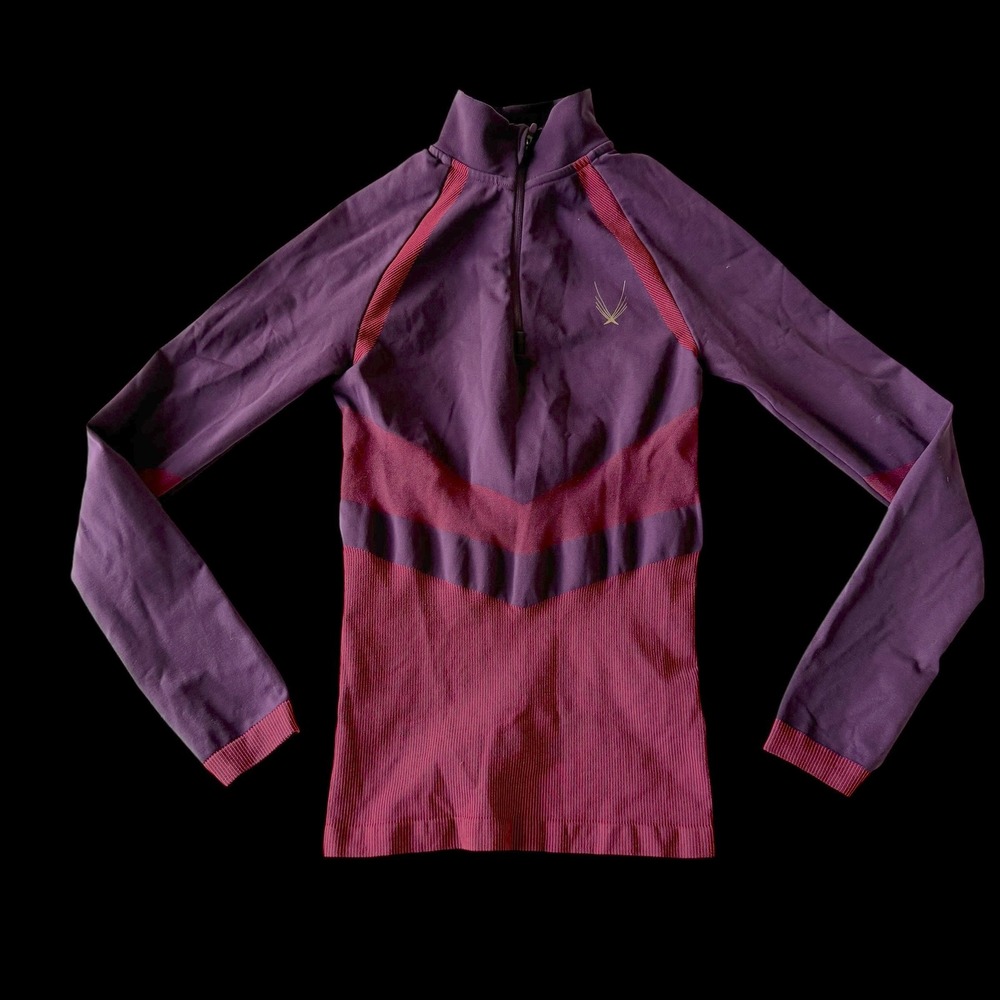 Lucas‎ Hugh London Technical Knit Quarter Zip Long Sleeve Top Purple Burgundy XS